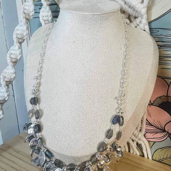 Stella & Dot Statement Necklace | Silver Circle Dangles Elegant Designer Jewelry - Picture 5 of 7